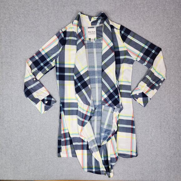 New York Laundry Cardigan Size Med Draped Open Front Roll Tab Sleeve Lightweight - Picture 3 of 9